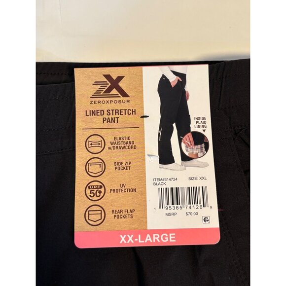 Zeroxposur Lined Stretch Pants Men's XXL Black Elastic Waistband Side Zip Pocket - Picture 3 of 11